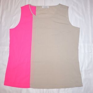 Calvin Klein Vibrant Pink and Beige Blouse with Pocket. Large. NWOT.